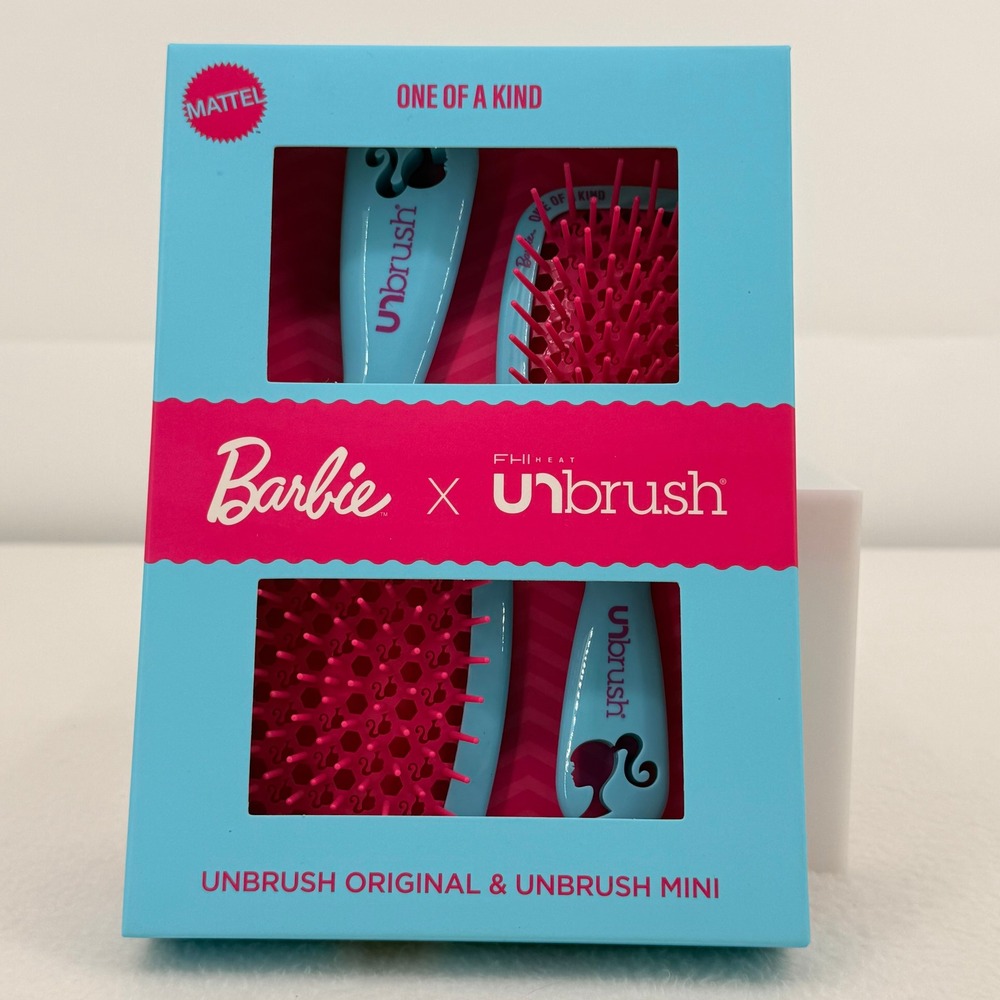 Barbie x FHI Heat UNbrush Detangling Set Original & Mini Blue Pink Mattel New